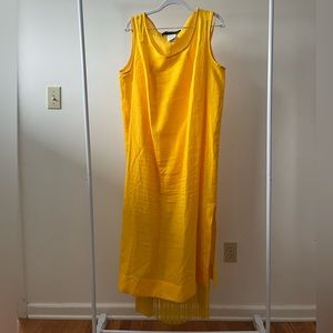 Absolutely Stunning Marina Rinaldi Yellow Fringe Linen Dress Sz 12